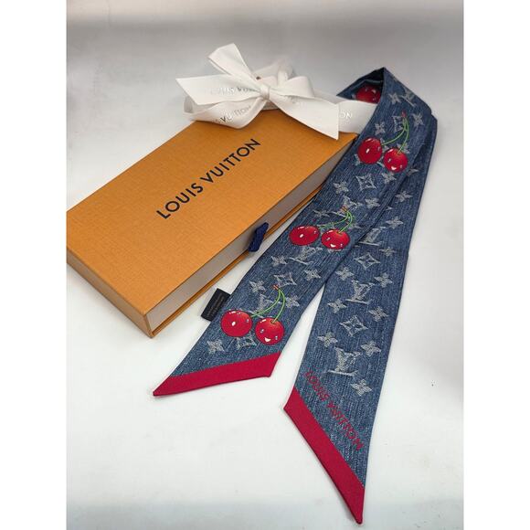 Louis Vuitton Blue LV X TM Silk Monogram Cerises Bandeau Denim - Picture 9 of 11